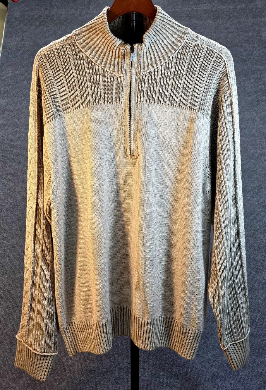 FX Fusion Men's Size L 1/4 Zip Pullover Sweater Knit Tan Cotton Blend